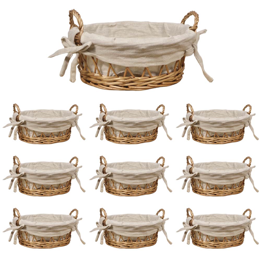 Ceste cestini portapane tondo x10 vimini con manici intrecciati cm24,5x19,5xh 13.