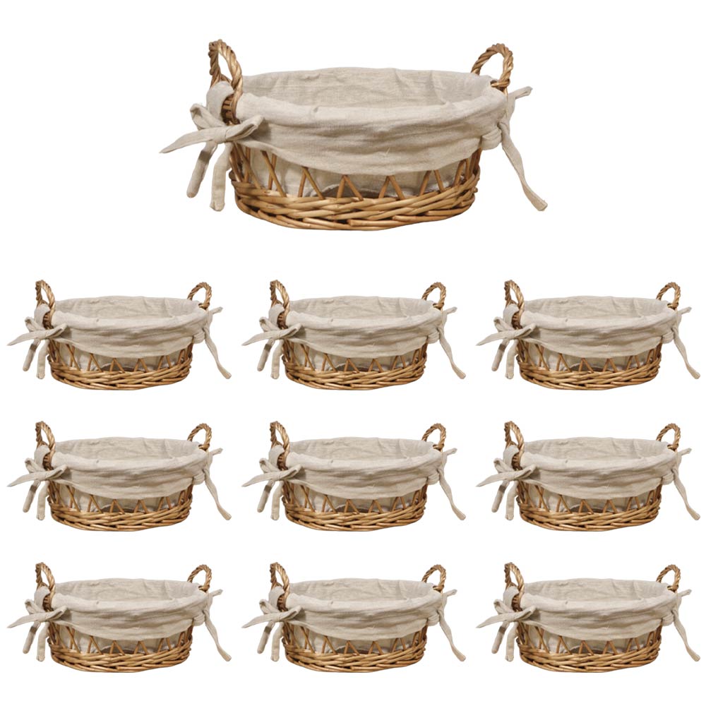 Ceste cestini portapane tondo x10 vimini con manici intrecciati cm19,5x15,5xh 12.