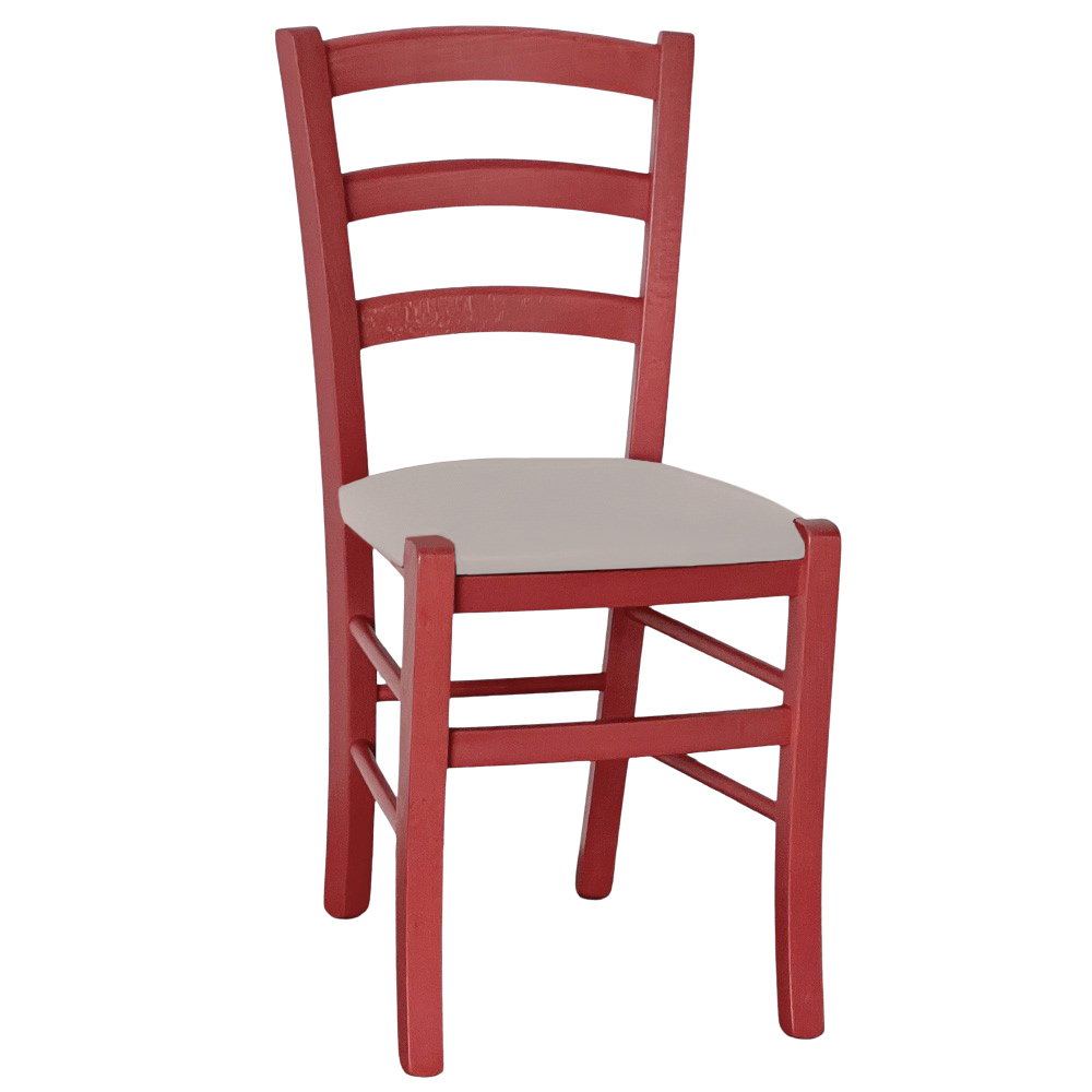 Sedia legno venezia rossa con seduta similpelle grigio tortora.