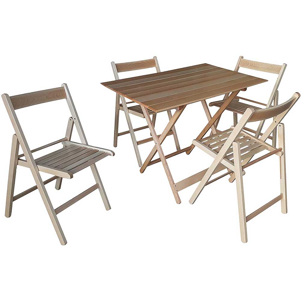 Tavolo cm 100x60 con 4 sedie in legno naturale richiudibile salvaspazio picnic .