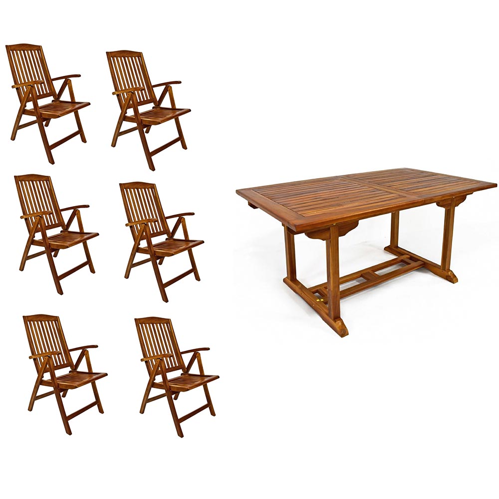 Set giardino in legno teak tavolo allungabile con 6 sedie teak barcellona 