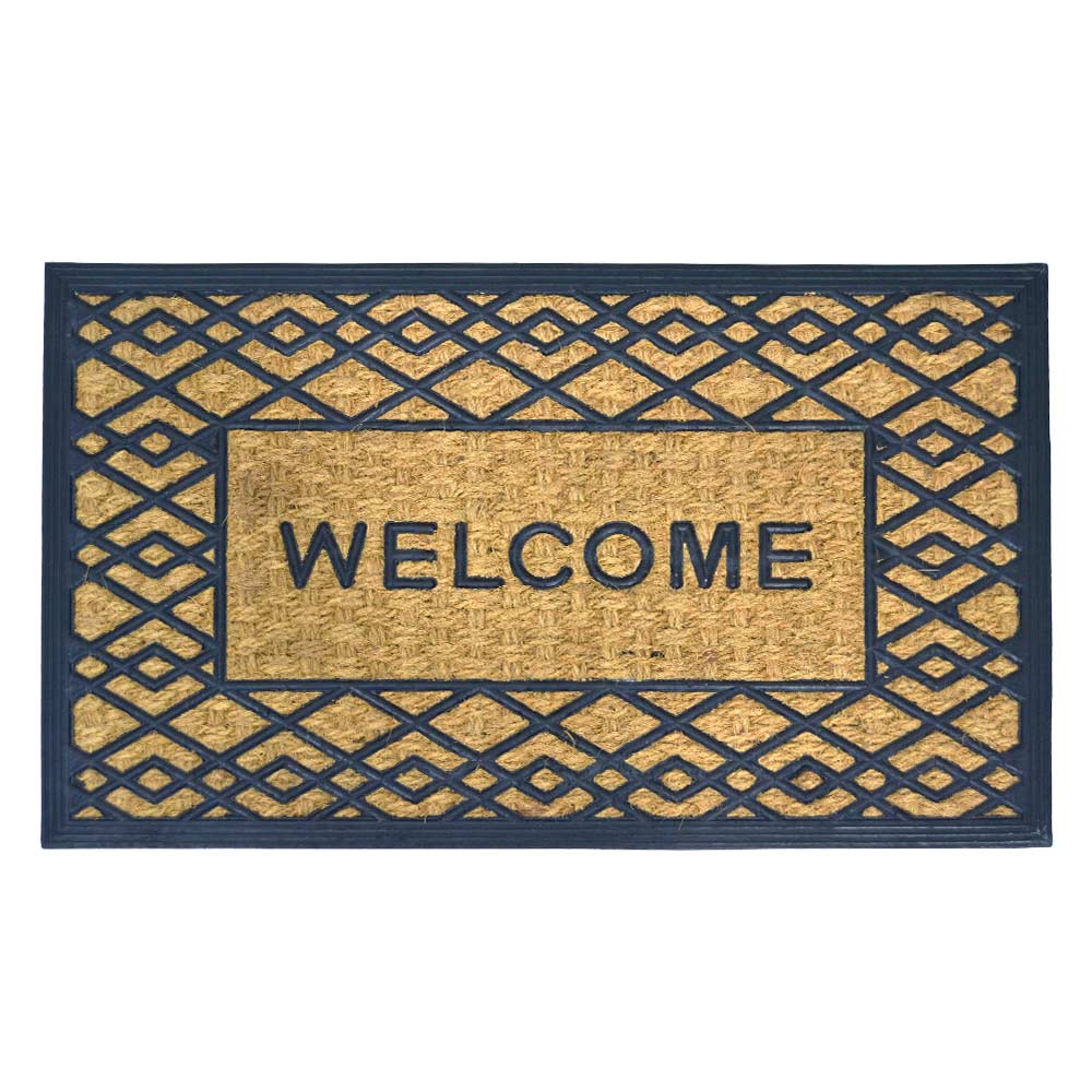 Zerbino rettangolare welcome in fibra di cocco e gomma fantasia rombi 45x75 cm.