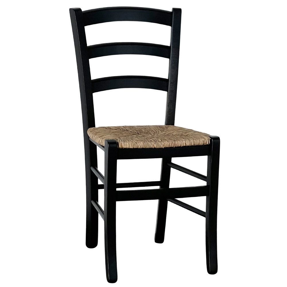 Sedia da sala da pranzo legno nero venezia con seduta in paglia.