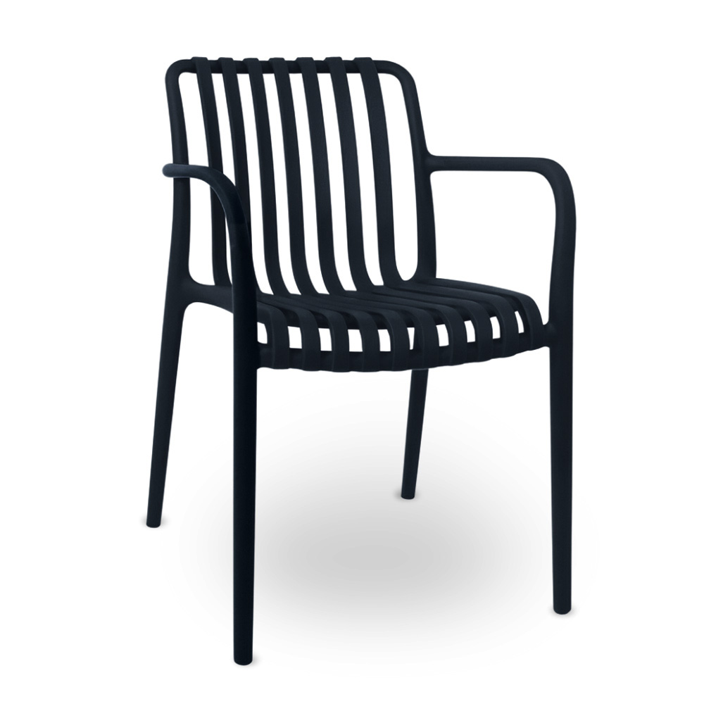 Sedia iside da esterno in plastica nera comfort premium con braccioli.