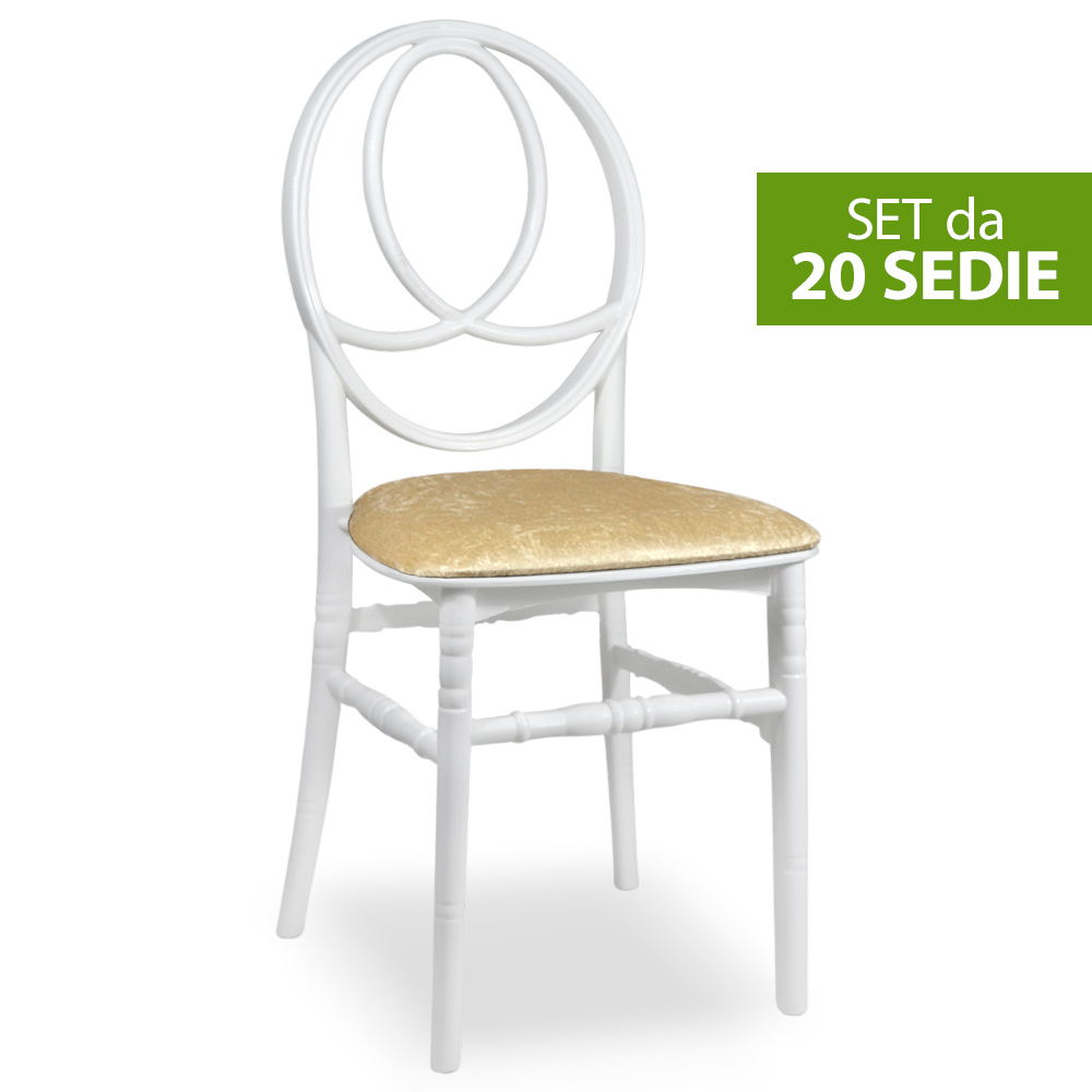 Set da 20 sedie new phoenix in plastica bianche con cuscino vellutino.