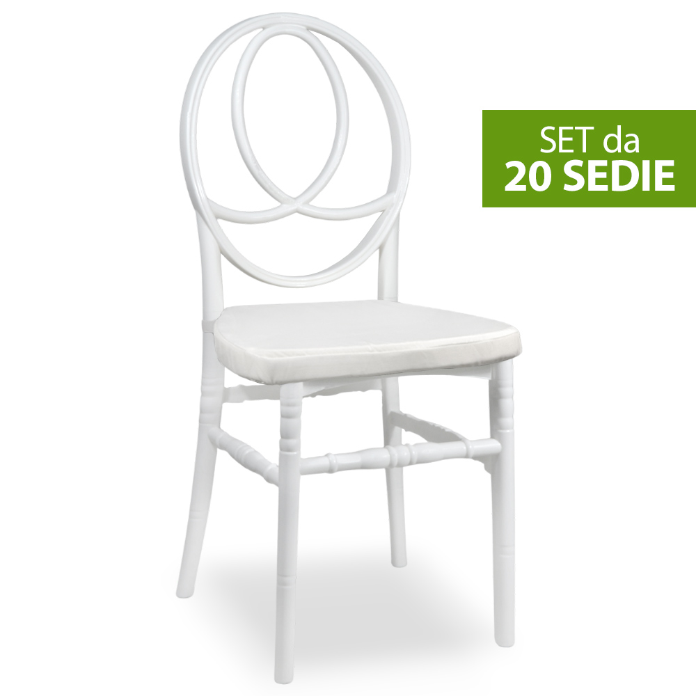 Set da 20 sedie new phoenix in plastica bianche con cuscino coordinato .