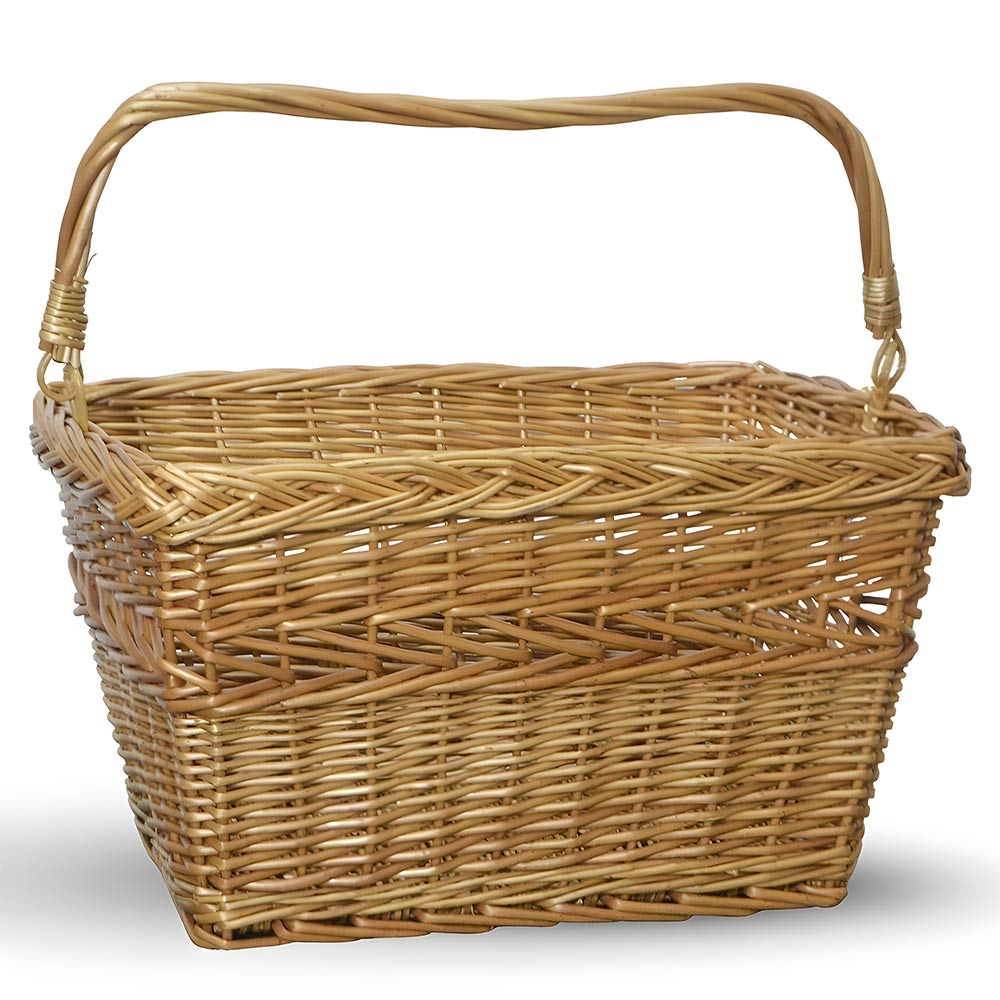 Cesto per bici cestino rettangolare in vimini naturale con manico intrecciato.