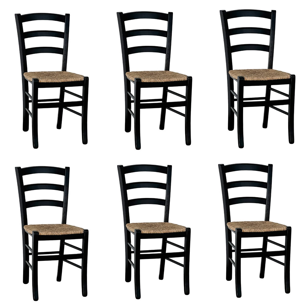 Sedie da sala da pranzo legno nero venezia con seduta in paglia x6.