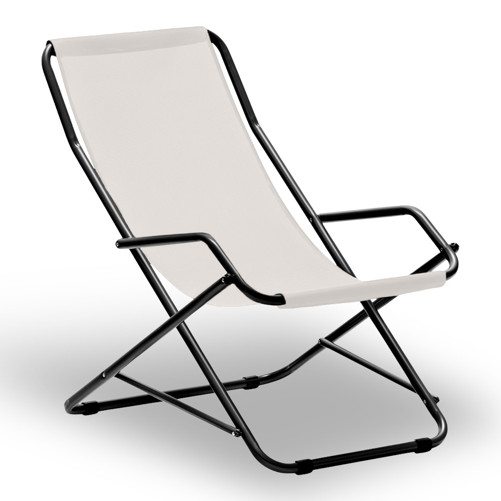 Sdraio dondolina creta in tubo di acciaio verniciato con telo in pvc beige.