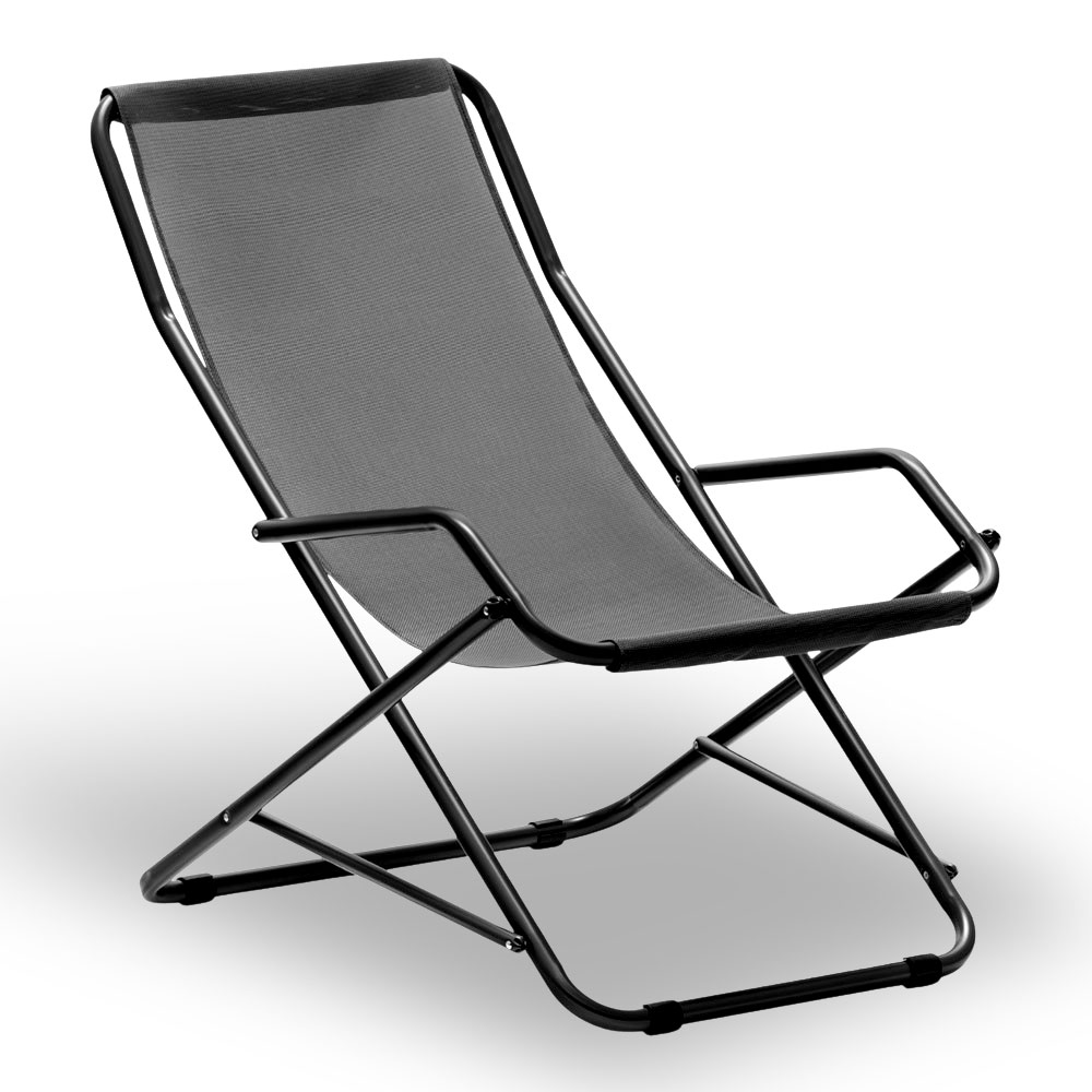 Sdraio dondolina creta in tubo di acciaio verniciato telo in pvc grigio scuro.