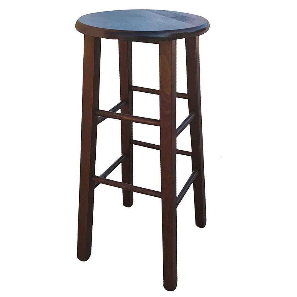 Sgabello con seduta rotonda h 68cm in noce scuro gambe dritte .
