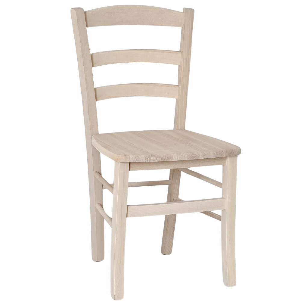 Sedia paesana con seduta in legno massello grezza da verniciare.