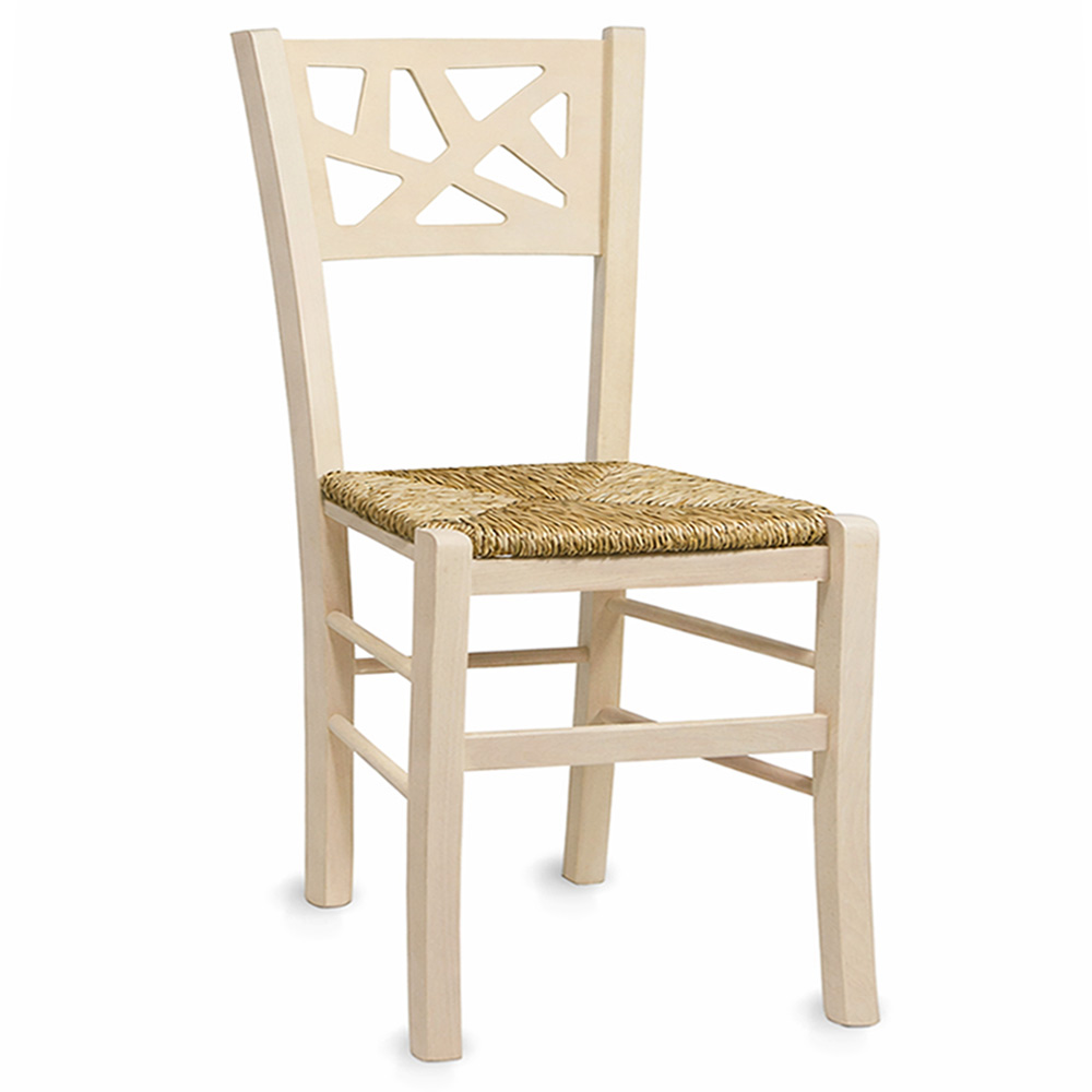 Sedia sissy in legno grezzo da verniciare con seduta in paglia.