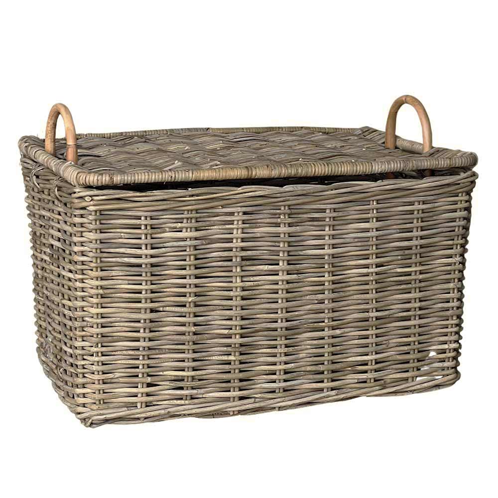 Cesta in legno vero rattan kabu grande con coperchio e manici cm 74 x 50 x h 43.