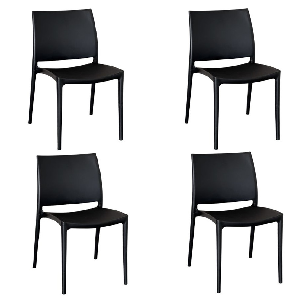 Sedia sala da pranzo set  altea in plastica nero modello confort x 4 .