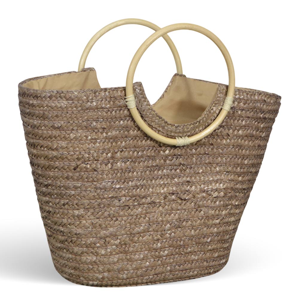 Borsa mare donna paviera noce in paglia intrecciata con manici tondi in rattan.