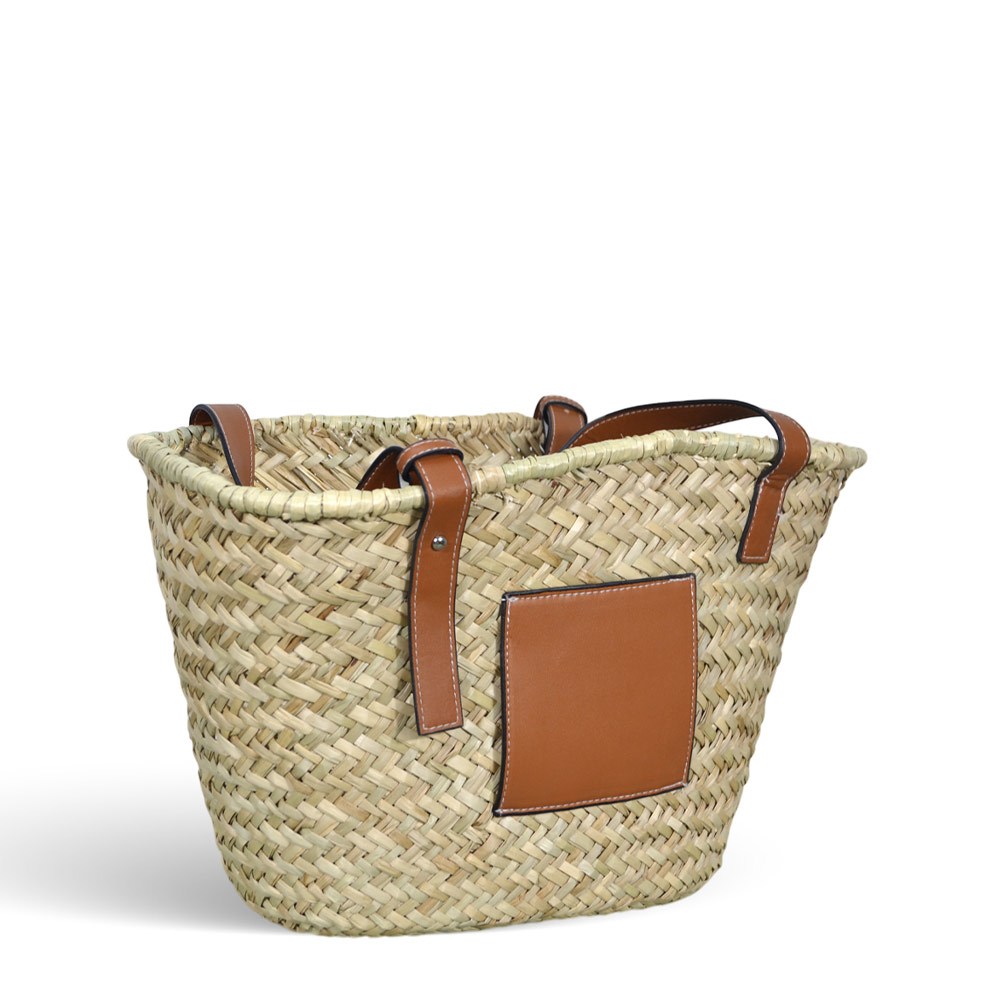Borsa mare erba spring paglia intrecciata con manici in cuoio 20x14x21cm piccola.