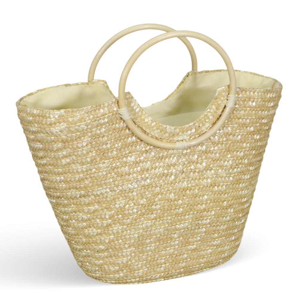 Borsa mare donna paviera naturale in paglia intrecciata con manici tondi rattan.