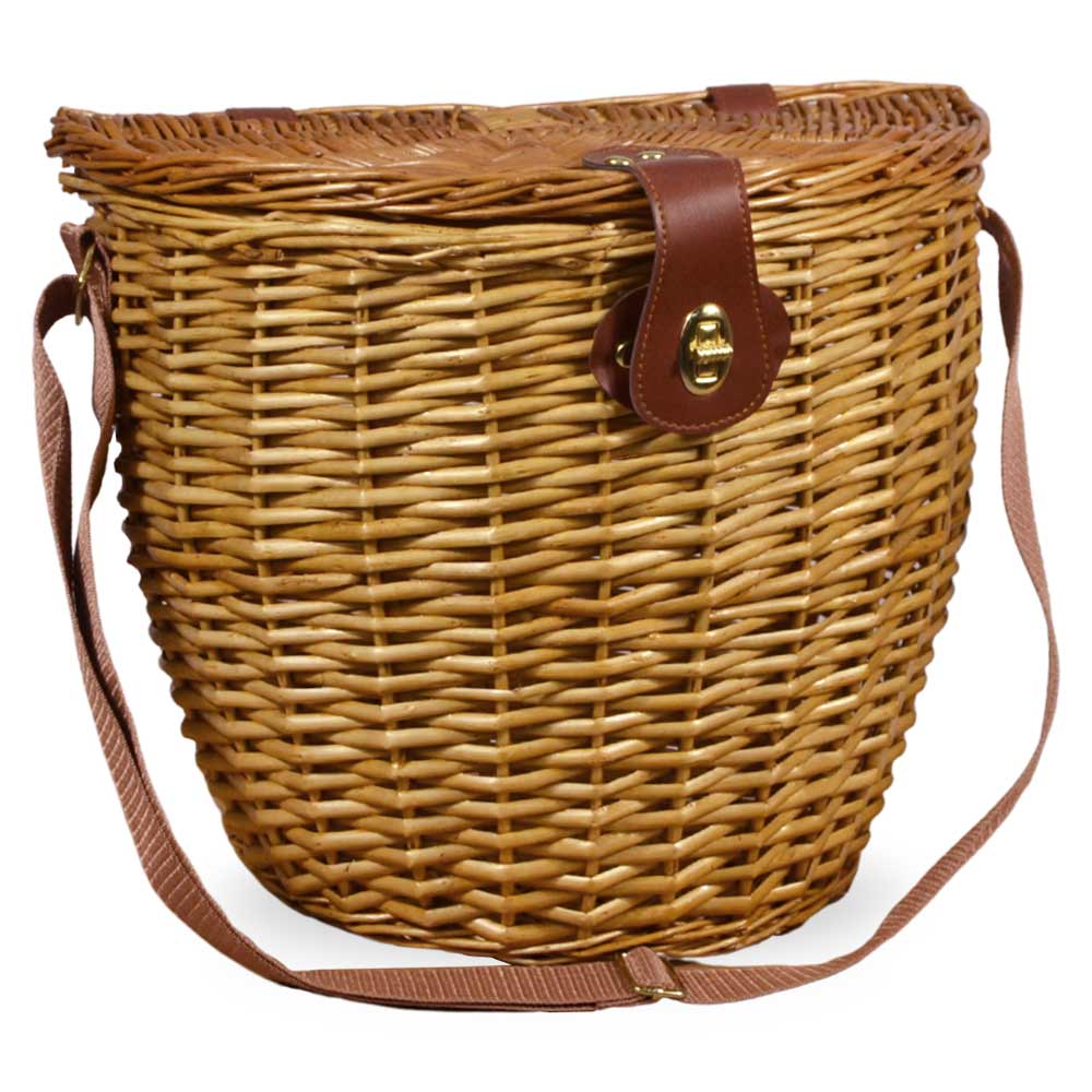 Cesto stive in vero vimini con coperchio e tracolla 36 x 21 x h 30 cm.