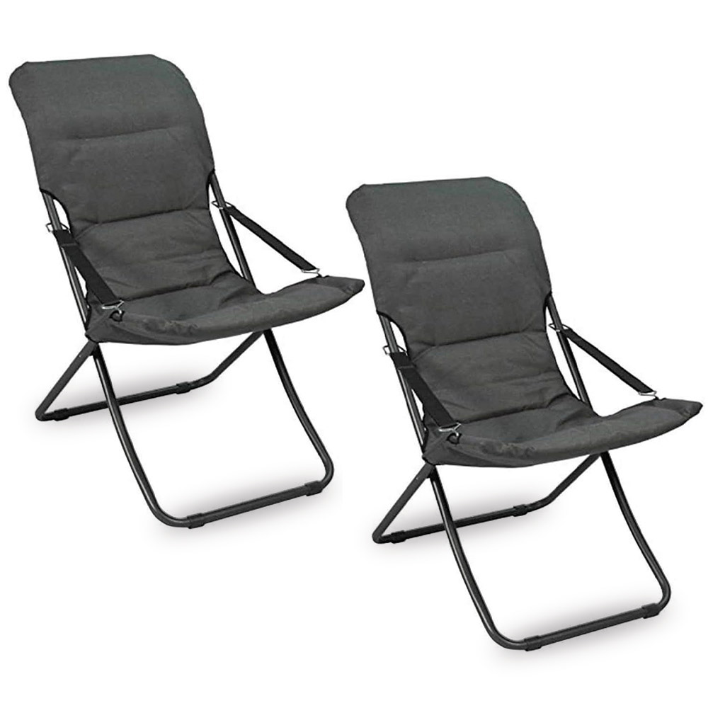 Poltrone lettino da veranda sdraio giardino floris con cuscino grigio scuro x2.