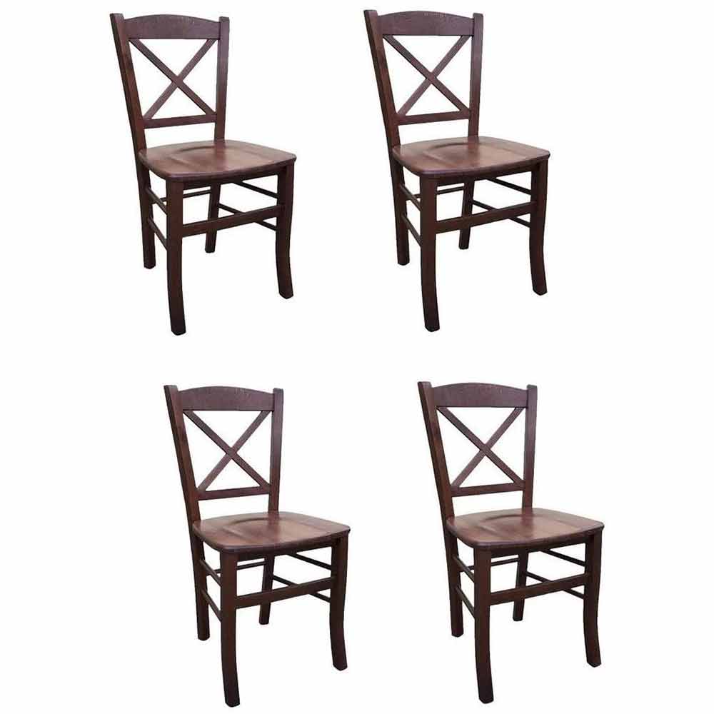 Sedia in legno paesana croce noce scuro con seduta in legno massello x 4.
