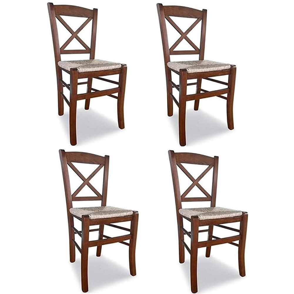 Sedia in legno venezia croce noce scuro con seduta in paglia x 4.