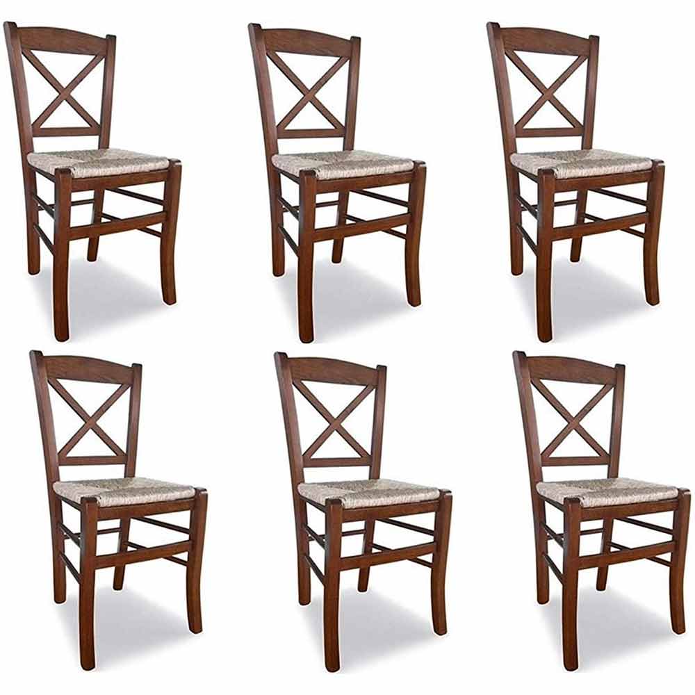 Sedia in legno venezia croce noce scuro con seduta in paglia x 6.