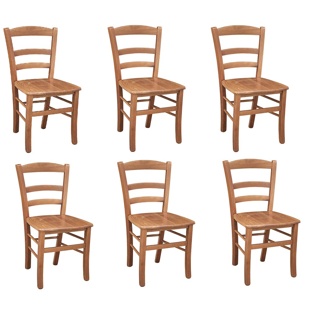 Sedia legno paesana con seduta in legno noce chiaro x6.
