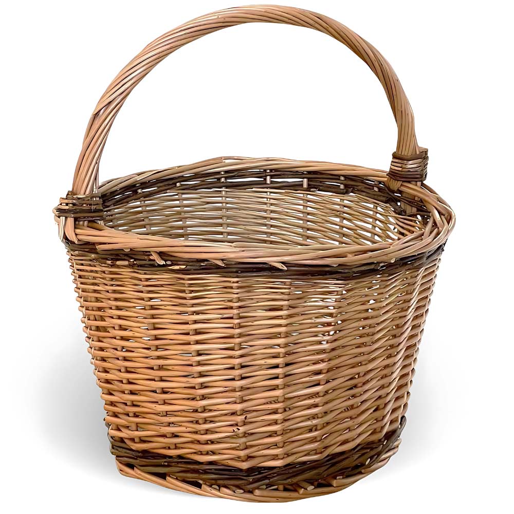 Cesto tondo flavia in vimini cestino paniere con manico diametro 34 cm x h 26 cm.