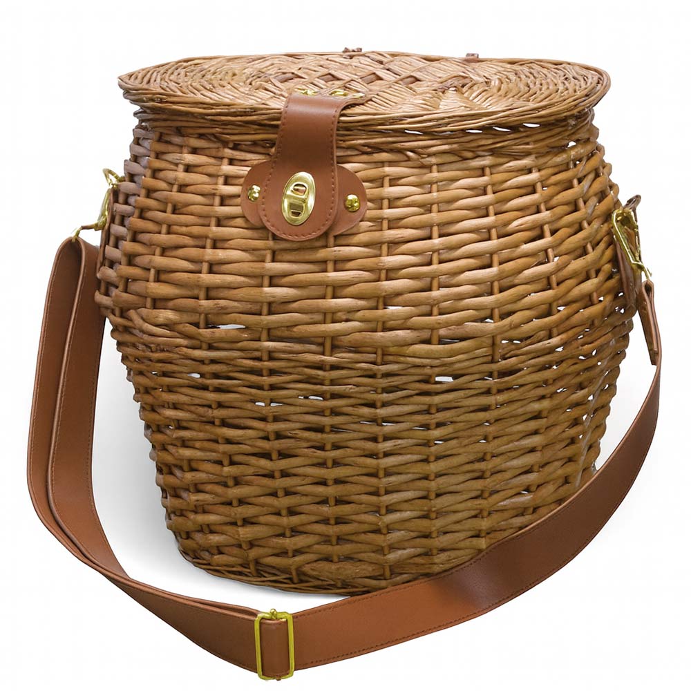 Cesto funghi ovale grande in vimini con coperchio e tracolla 37 x 25 x h 34 cm.