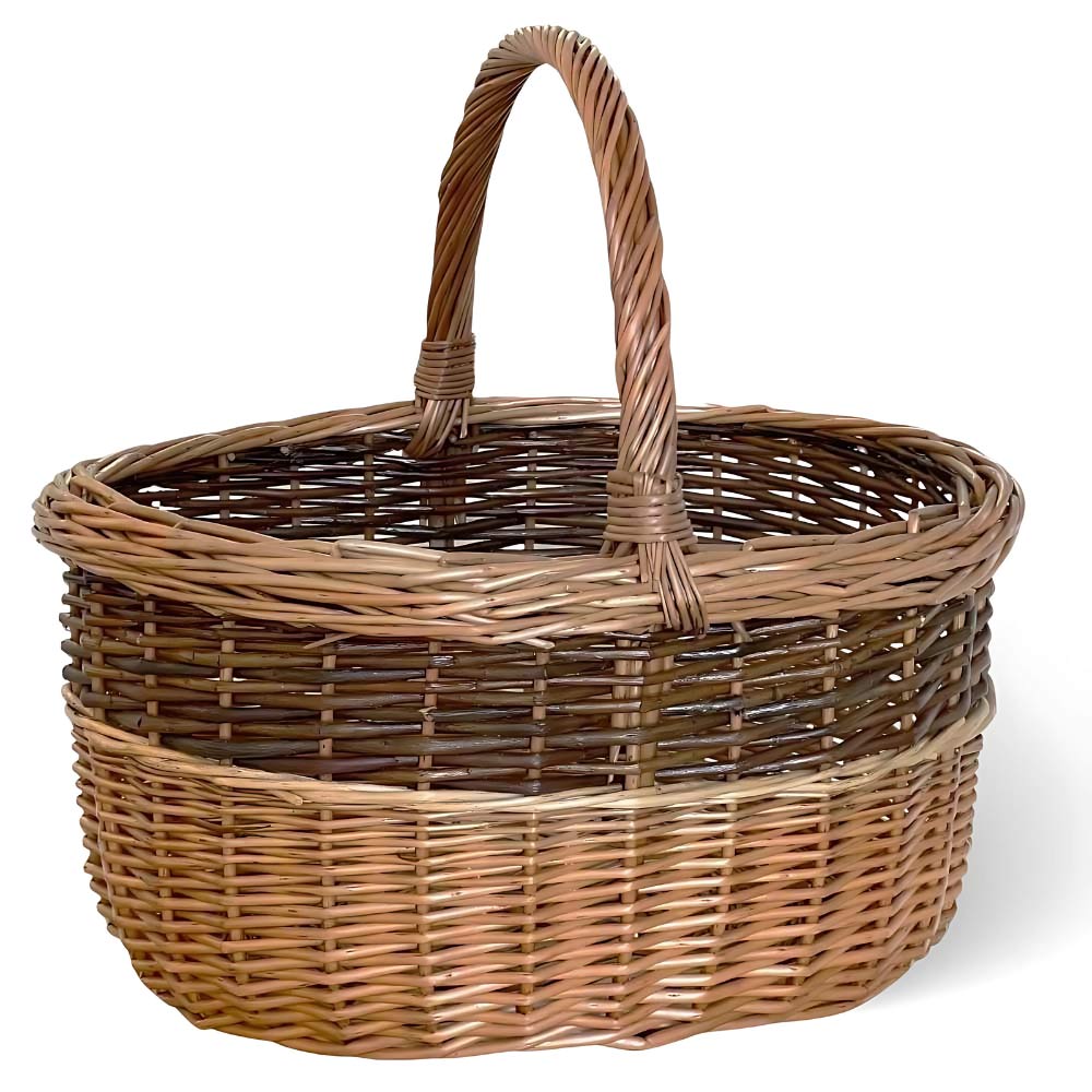 Cesto in vimini paniere sara cesta ovale bicolore con manico 43,5 x 36 x h 25 cm.